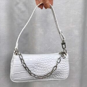 White croc small bag with detachable handle and chain strap • the chain can also be used as a handle too!