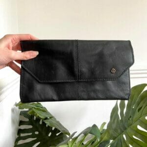 Vintage black leather clutch bag black leather purse –  One Size Women’s