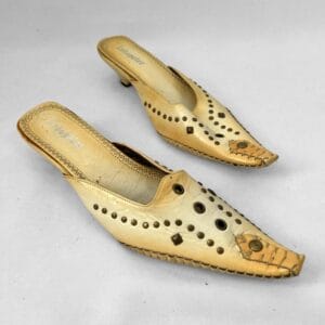 Unusual studded leather Labopelee kitten heel shoes –  Size 3 Women’s Slides Tan