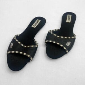 Black Lacoste flats with embroidered logo –  Size 3 Women’s Slides