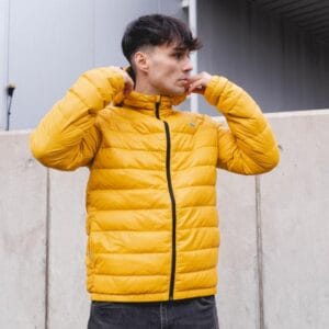 Unisex vintage lacoste mustard yellow padded puffer jacket with hood padded coat puffer