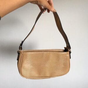 Beige snakeskin print y2k style baguette bag with gold detailing • £18 + p&p