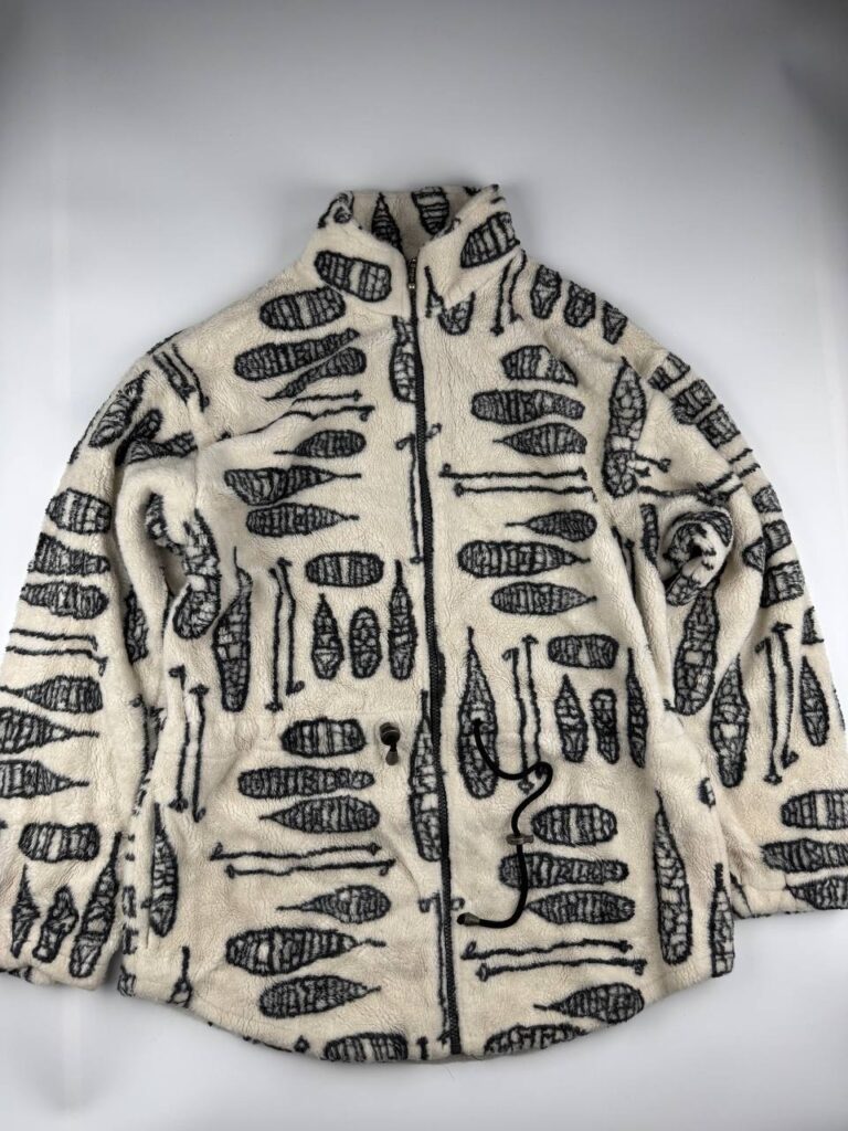 Vintage Fleece Jacket with Abstract Design Made in Canada Size Large