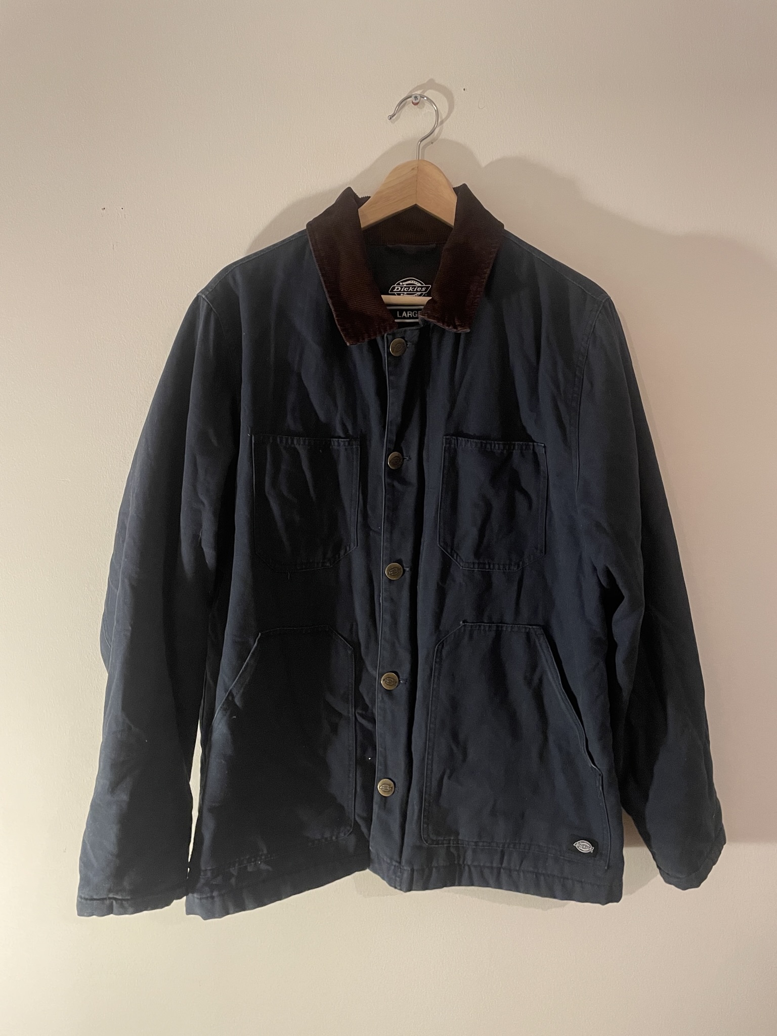 Dickies Men's Blue Canvas Jacket With Corduroy Collar - Large