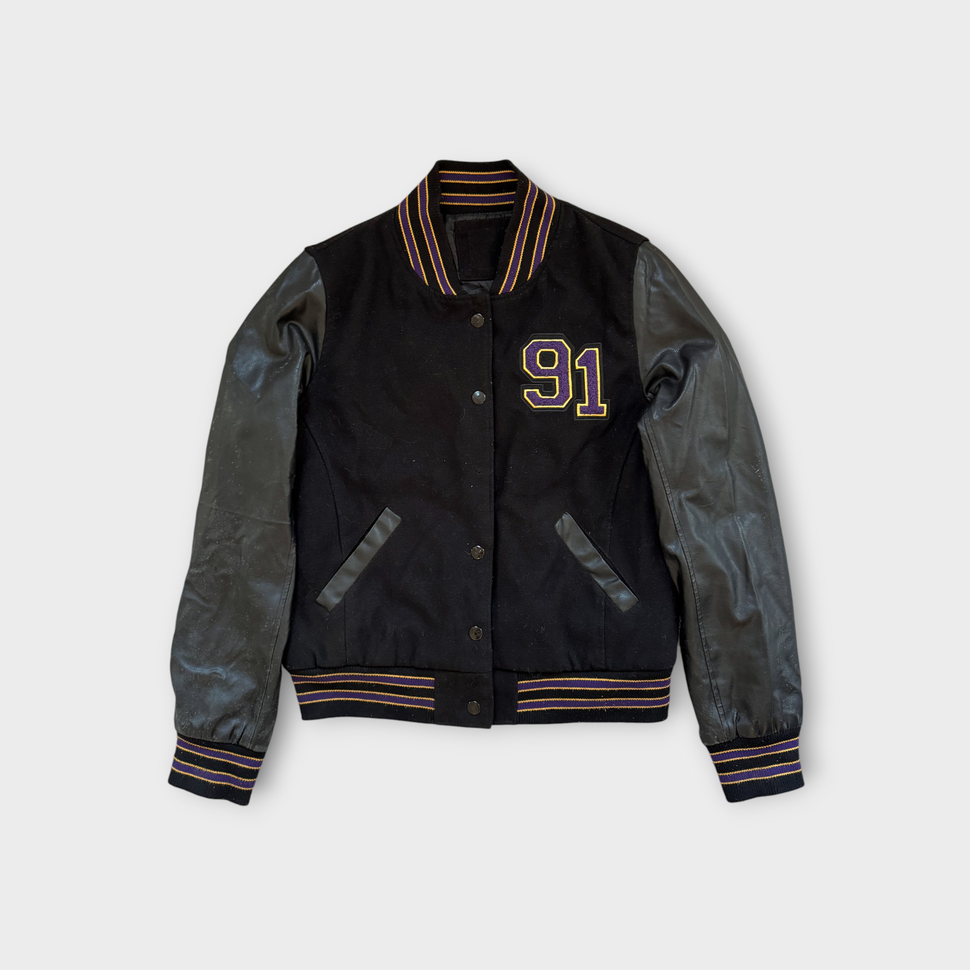 Vintage Varsity Jacket in Black with 91 Patch