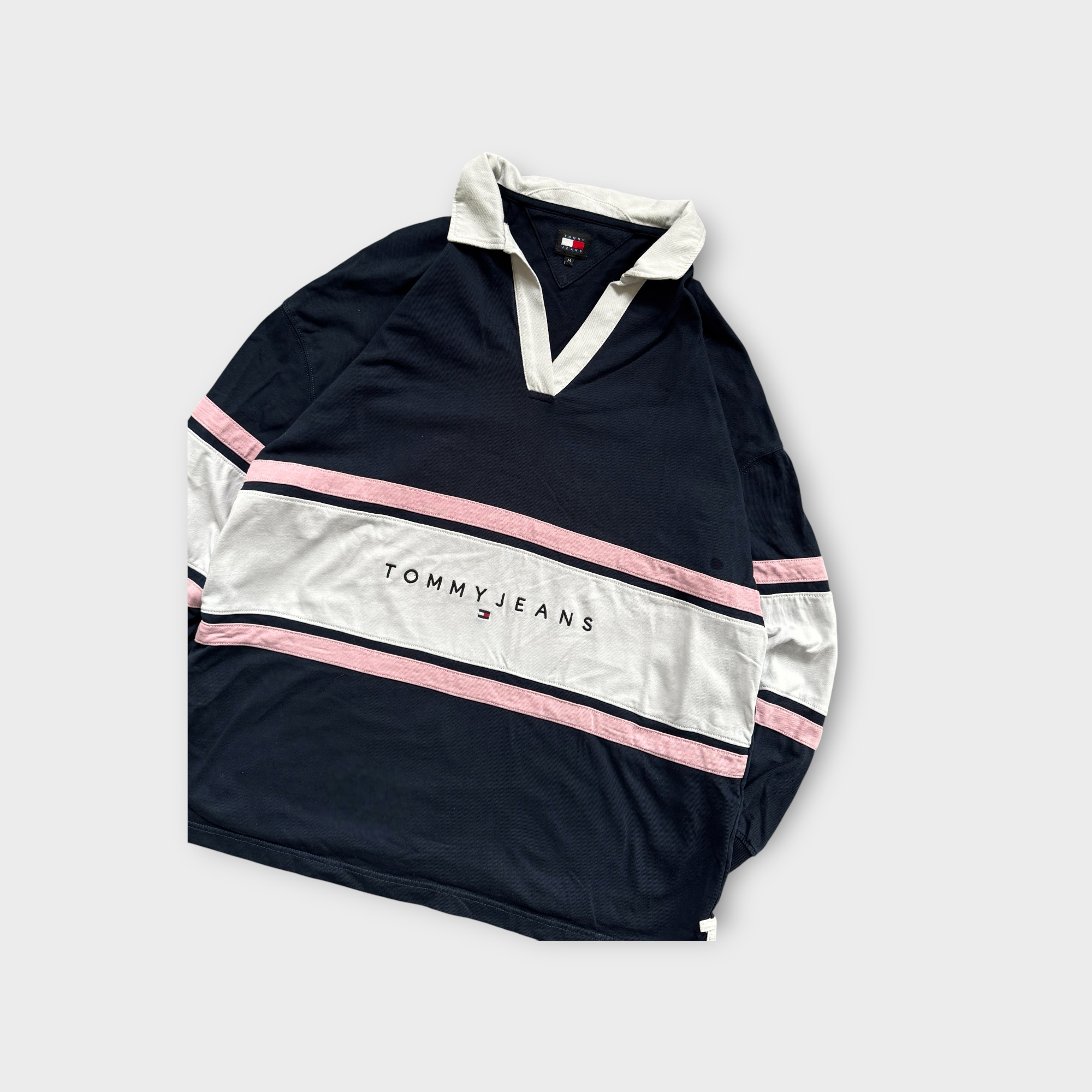 Vintage Tommy Hilfiger Rugby Polo Navy Pink White Stripe image 3