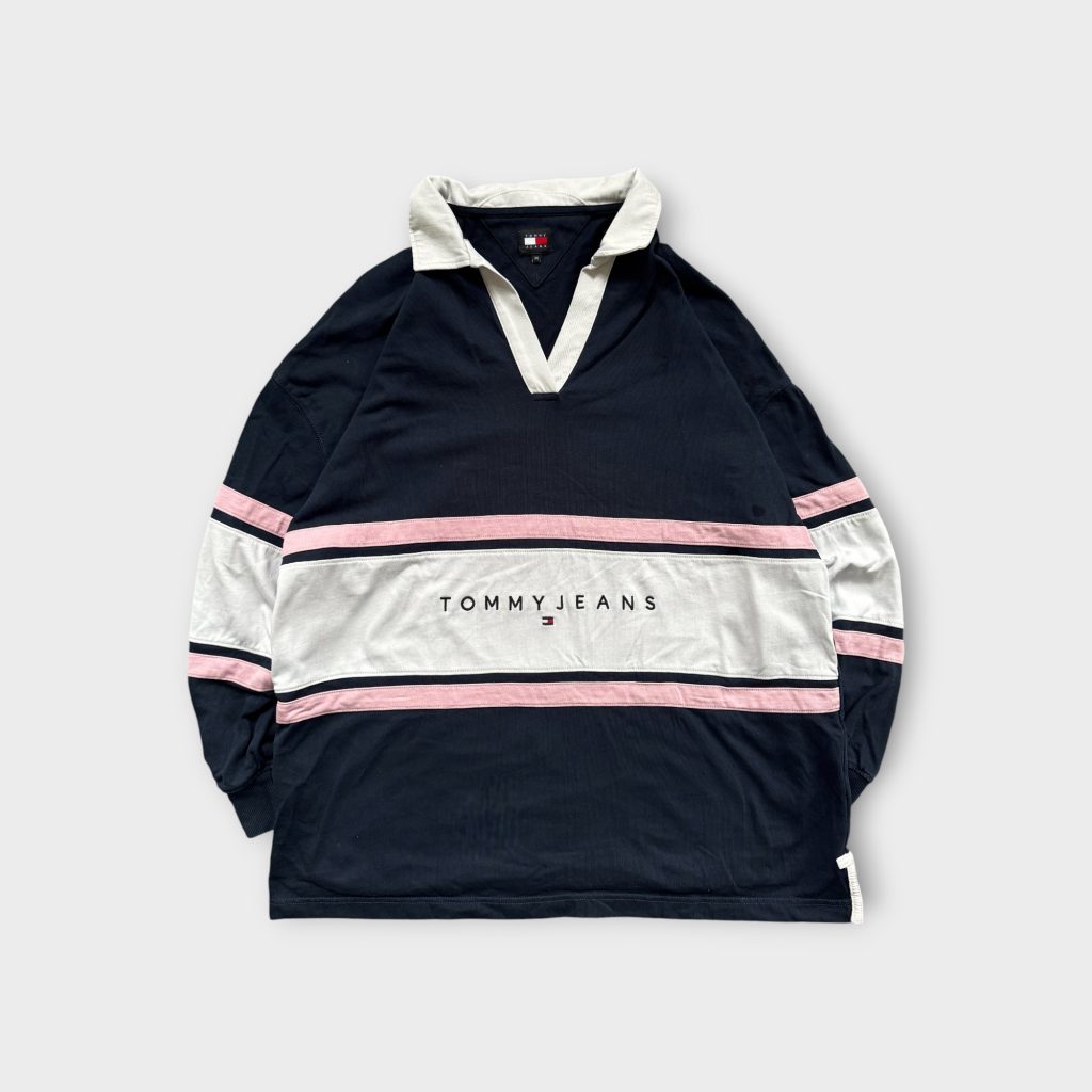 Vintage Tommy Hilfiger Rugby Polo Navy Pink White Stripe
