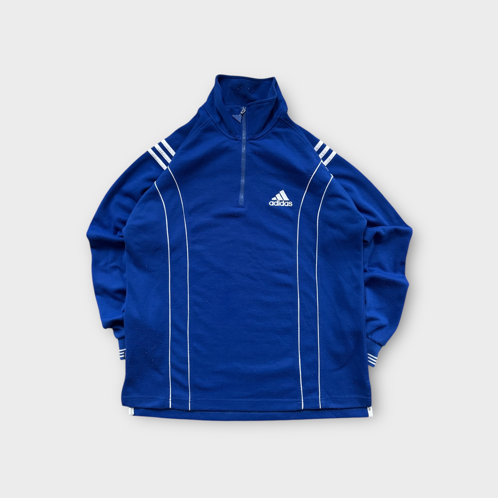 Vintage Adidas Fleece Quarter-Zip in Blue with 3-Stripe Detailing