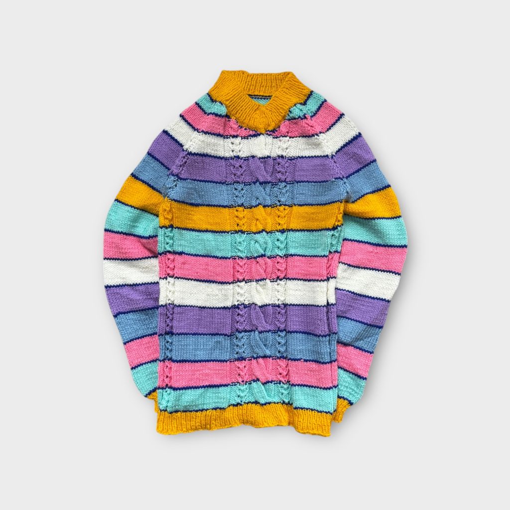 Vintage Multicolour Knit Sweater with Striped Design