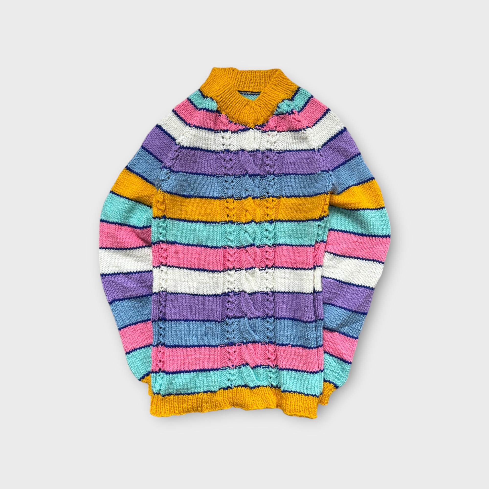 Vintage Multicolour Knit Sweater with Striped Design