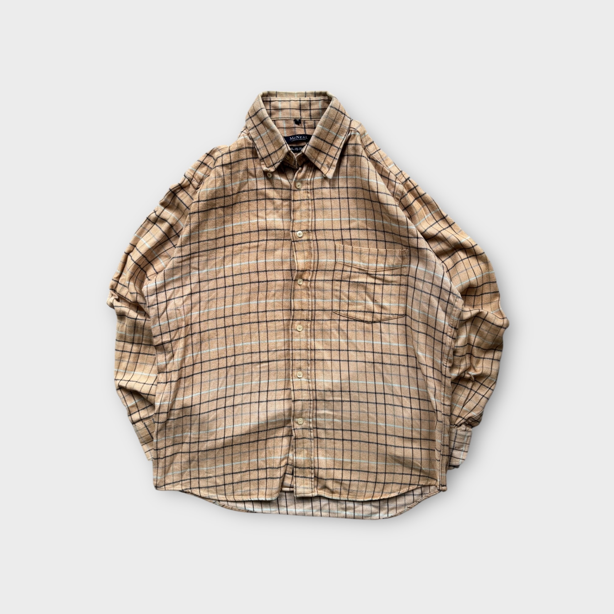 Vintage McNeal Plaid Shirt Beige/Navy Grid Long Sleeve UK L