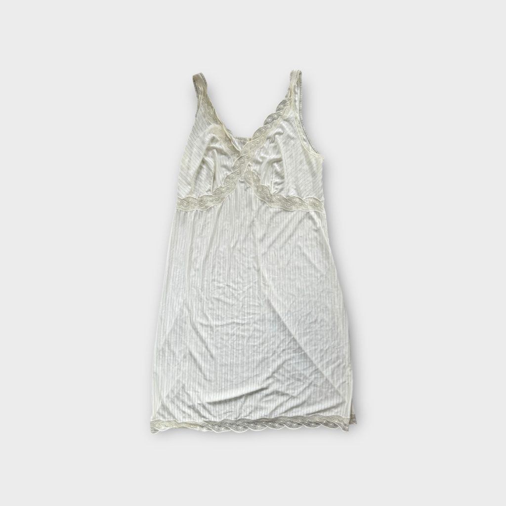 Vintage Pastel Yellow Lace-Trim Slip Dress