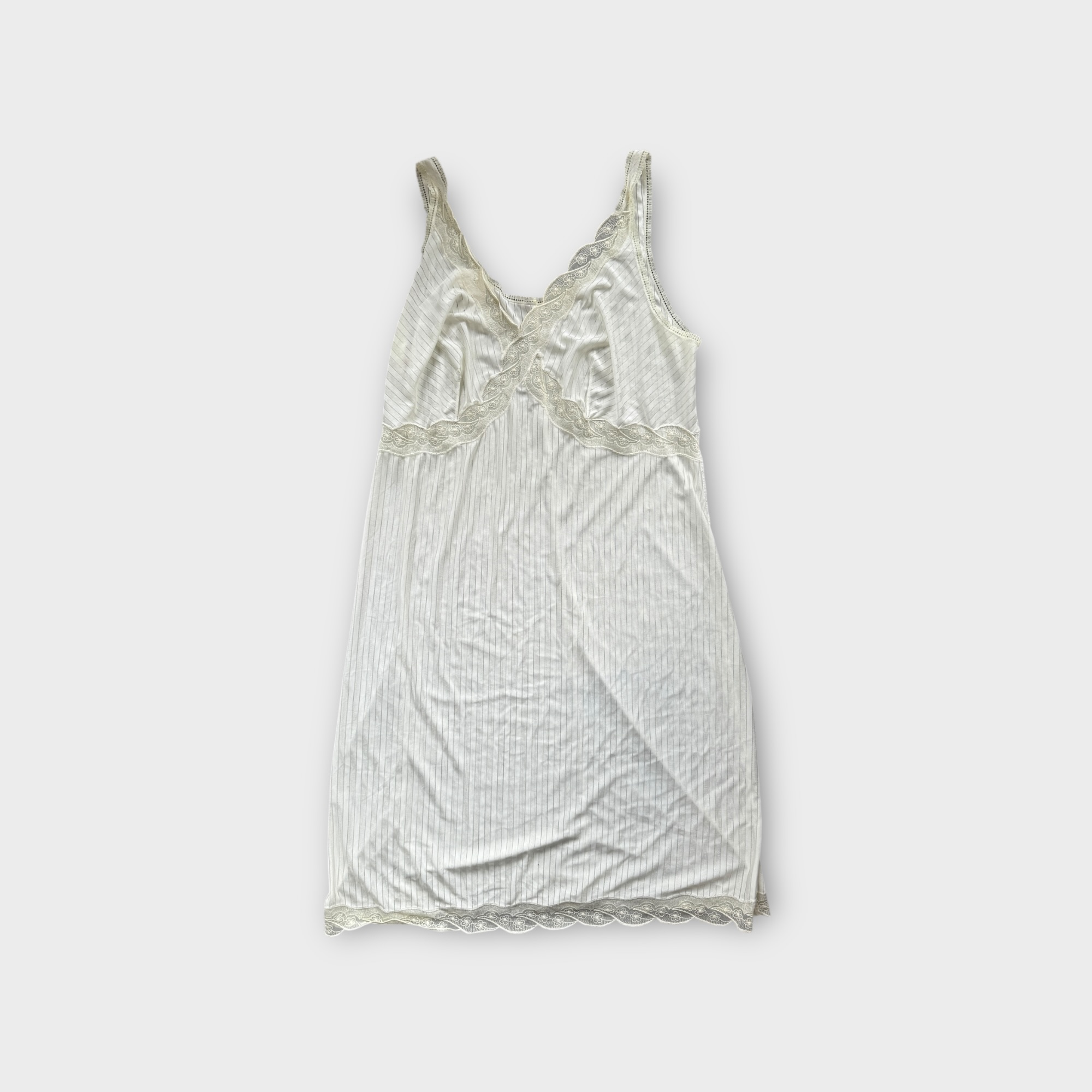 Vintage Pastel Yellow Lace-Trim Slip Dress