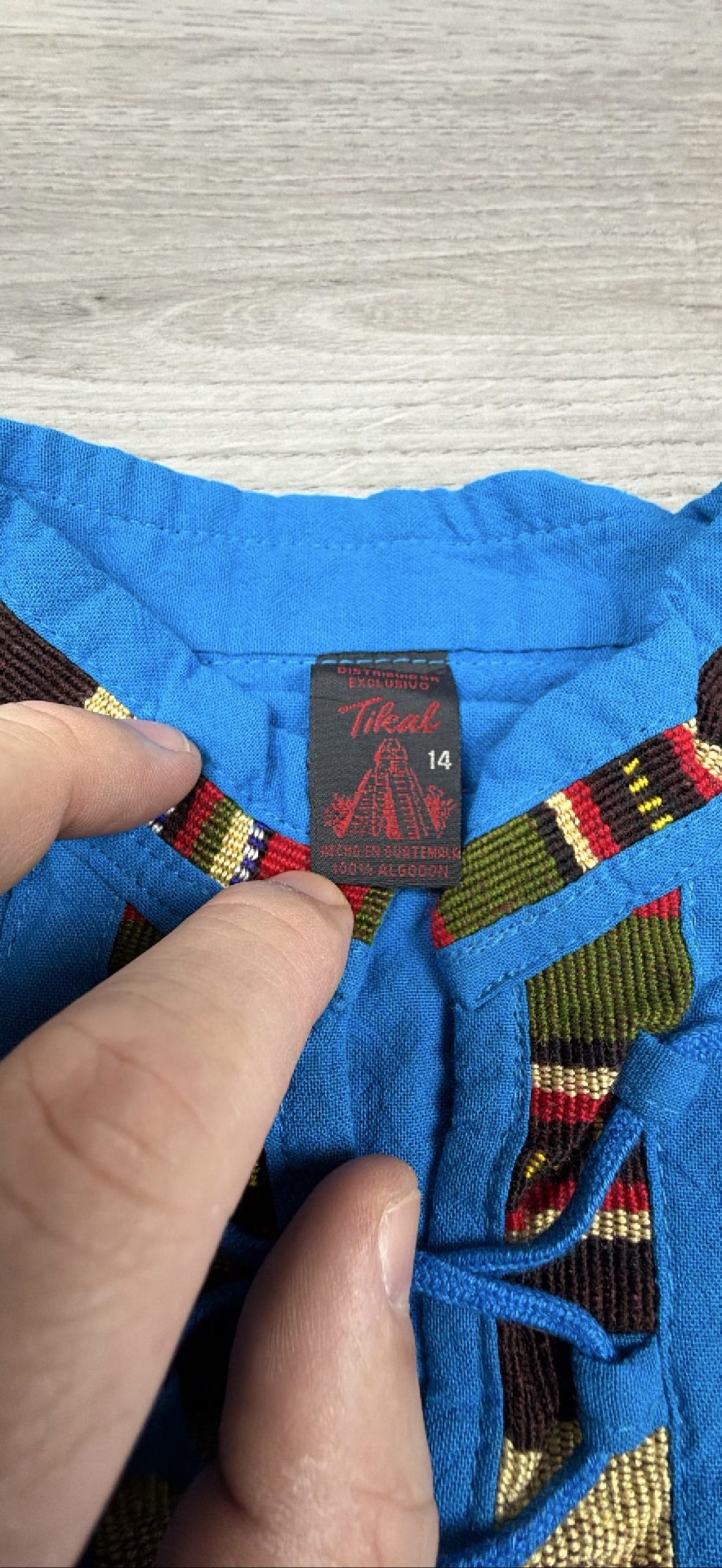 Tikeal Blue Embroidered Neck and Sleeve Detail Shirt age roughly 8/10 year image 2