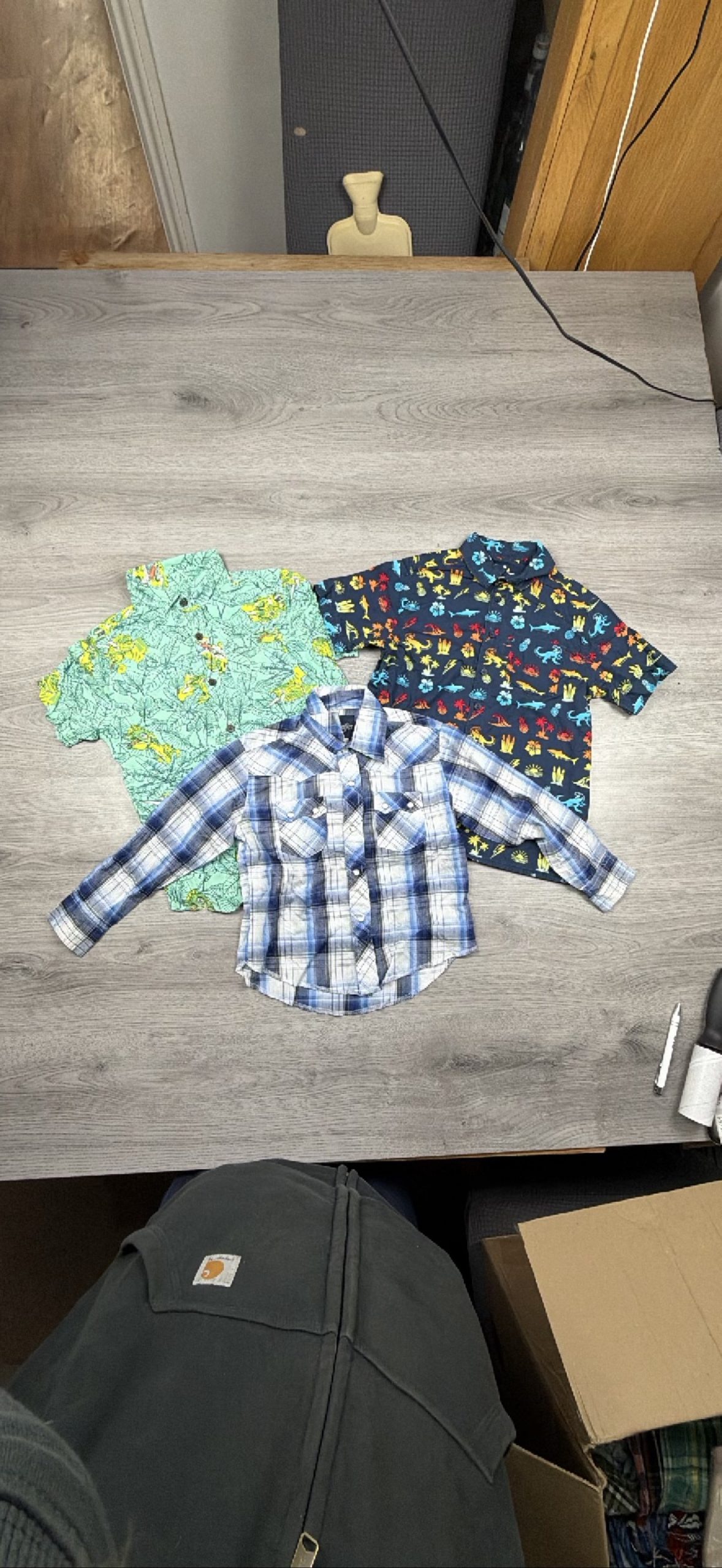 Kids' 3 Shirts - Tropical, Dinosaur & Plaid Long Sleeve Shirt, 01455