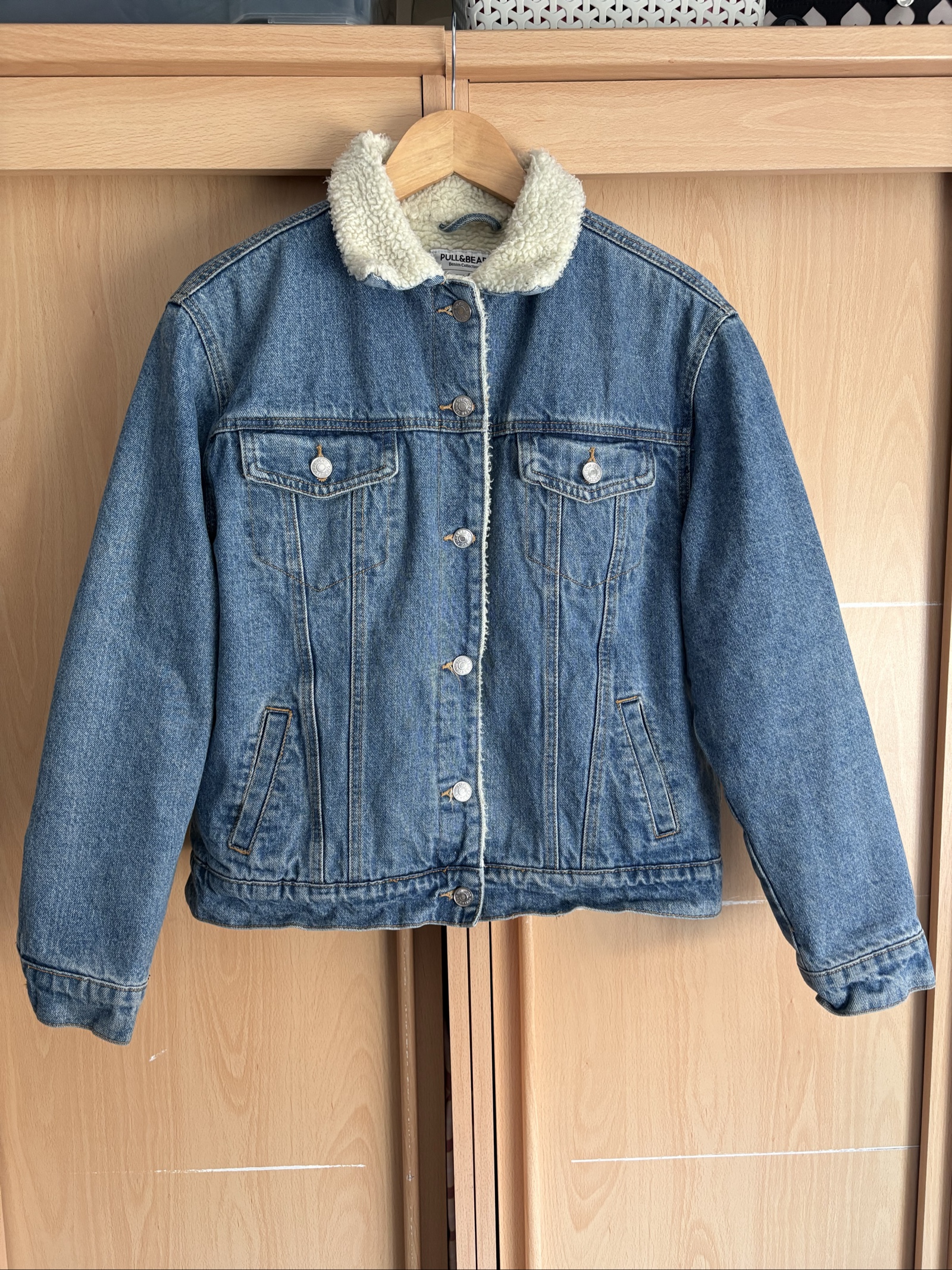 Pull&Bear Denim Jacket with Sherpa Collar