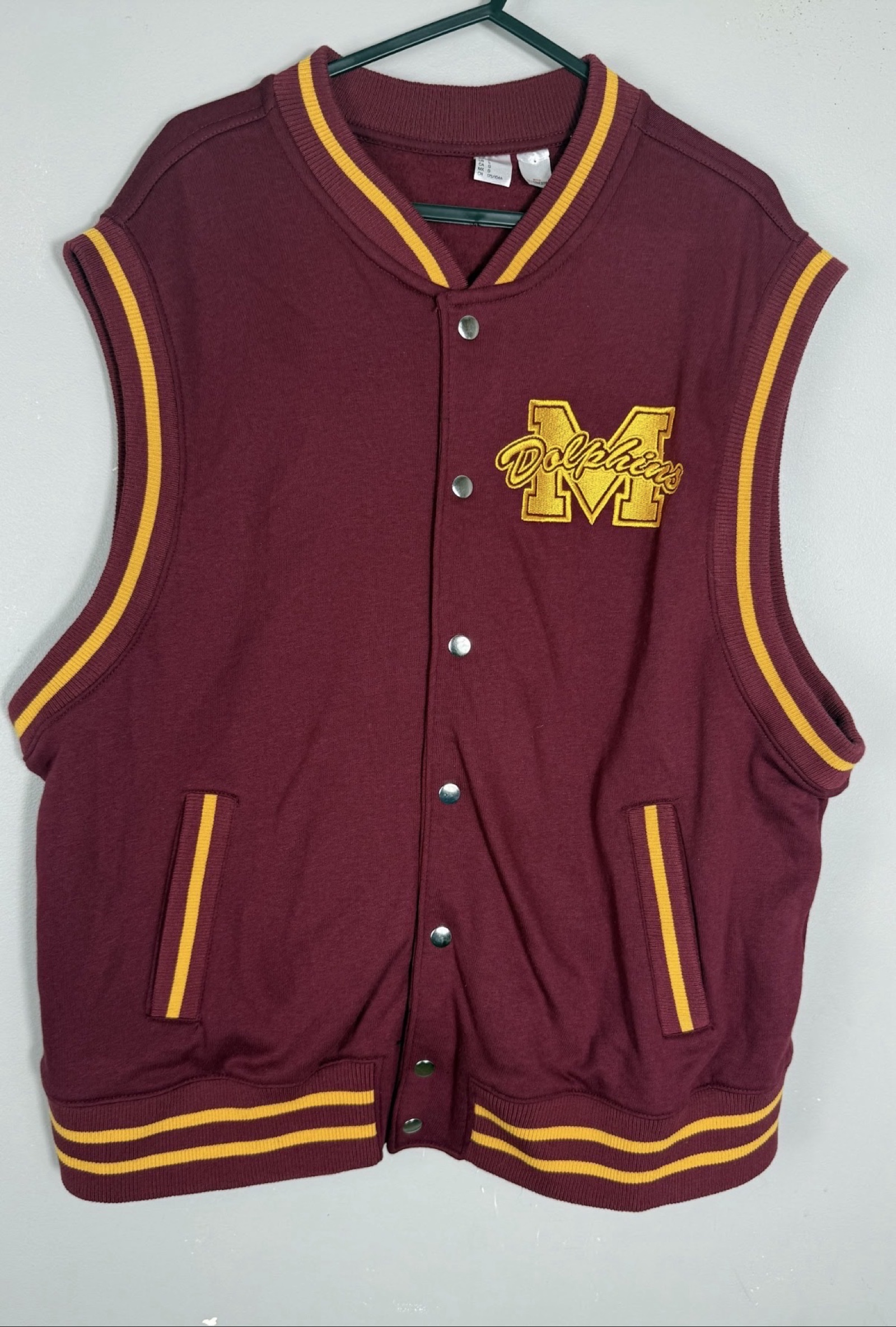 Netflix Sex Education Dolphins Varsity Vest Unisex L Burgundy Snap Front Top UK