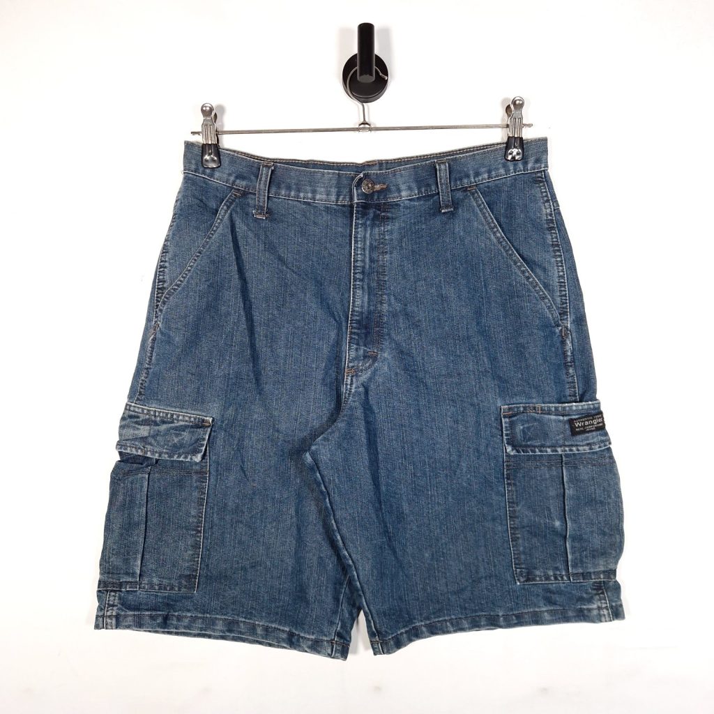 Wrangler Denim Cargo Shorts Size 32 Men's Blue Vintage