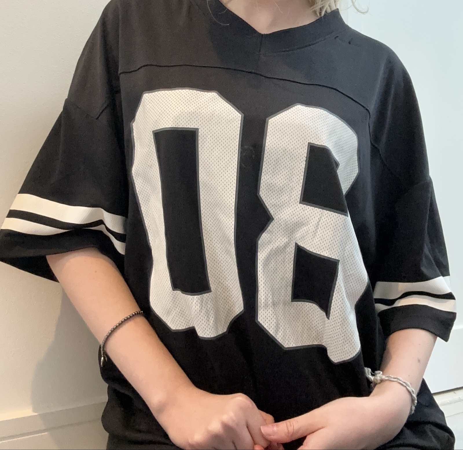 Black Unbranded Oversized Jersey T-Shirt Size M with White 08 Print