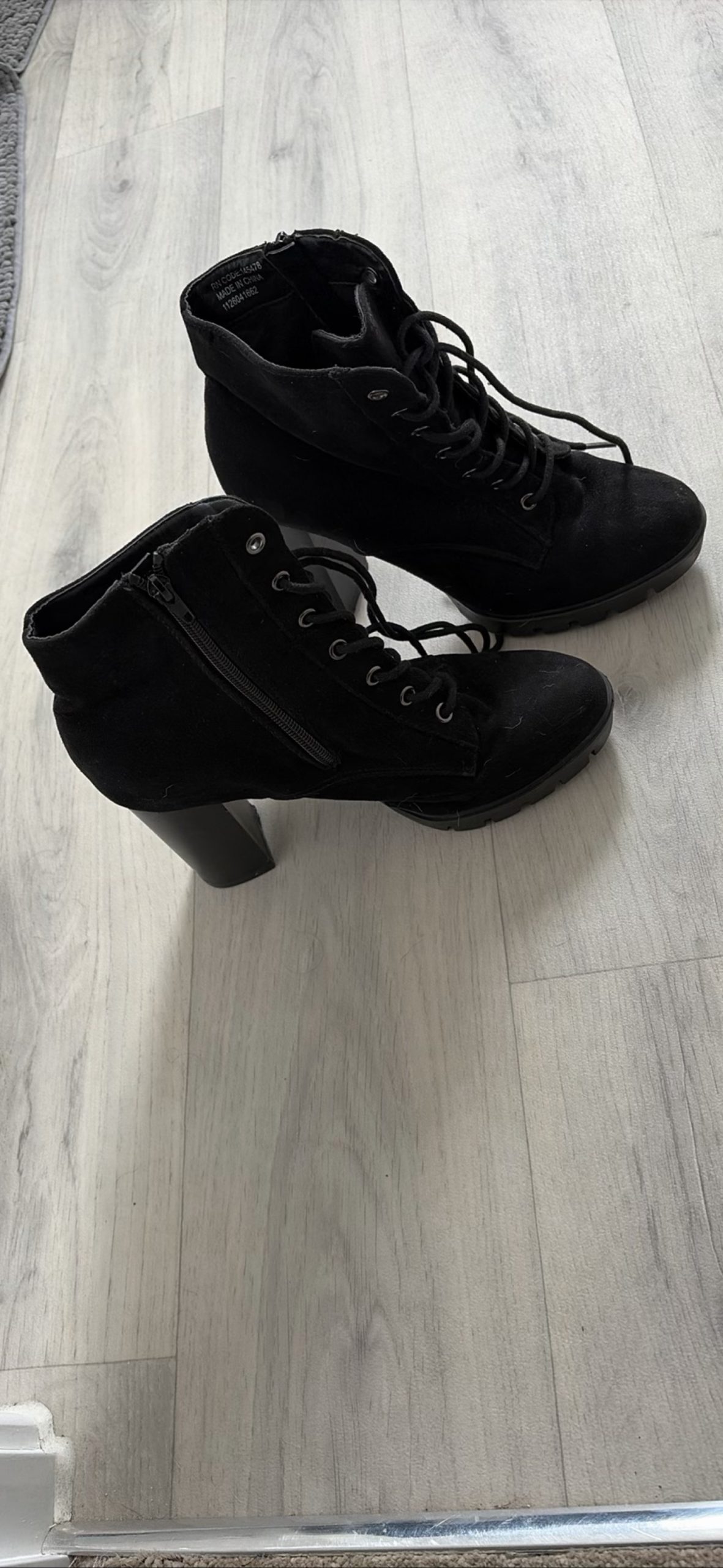 Black Suede Lace-Up Block Heel Ankle Boots UK Size 7