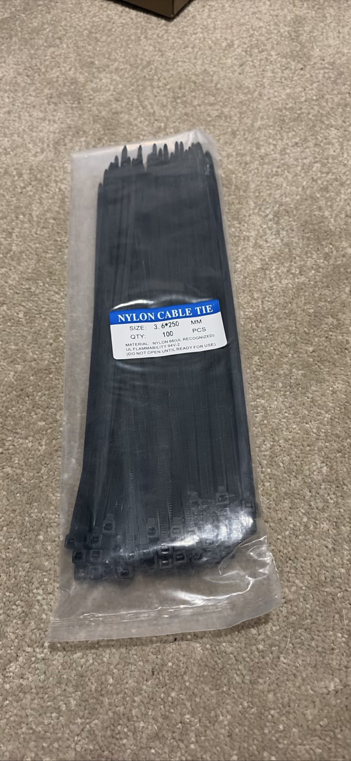 Nylon Cable Tie 3.6x250mm Black 100pcs