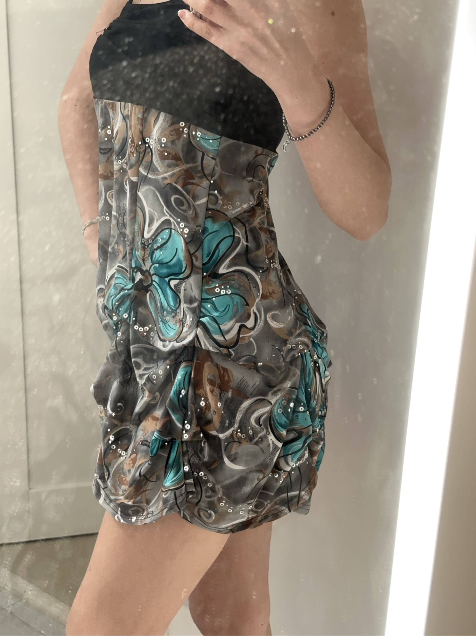 Women's Black & Floral Patterned Bubble Mini Dress Size S