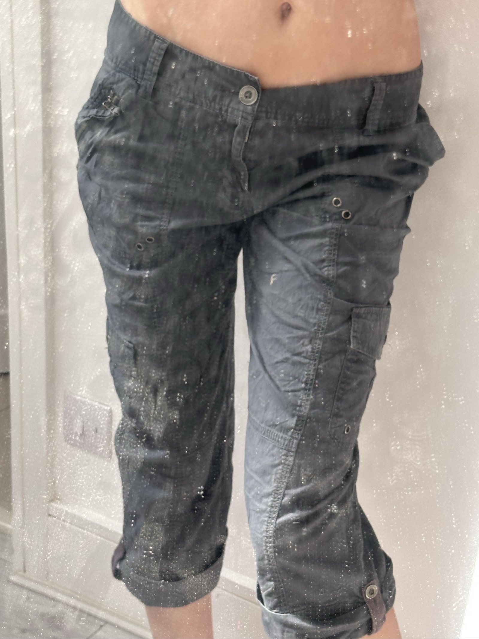 Front Pocket Grey Cargo Crop Trousers Cuffed Size 8