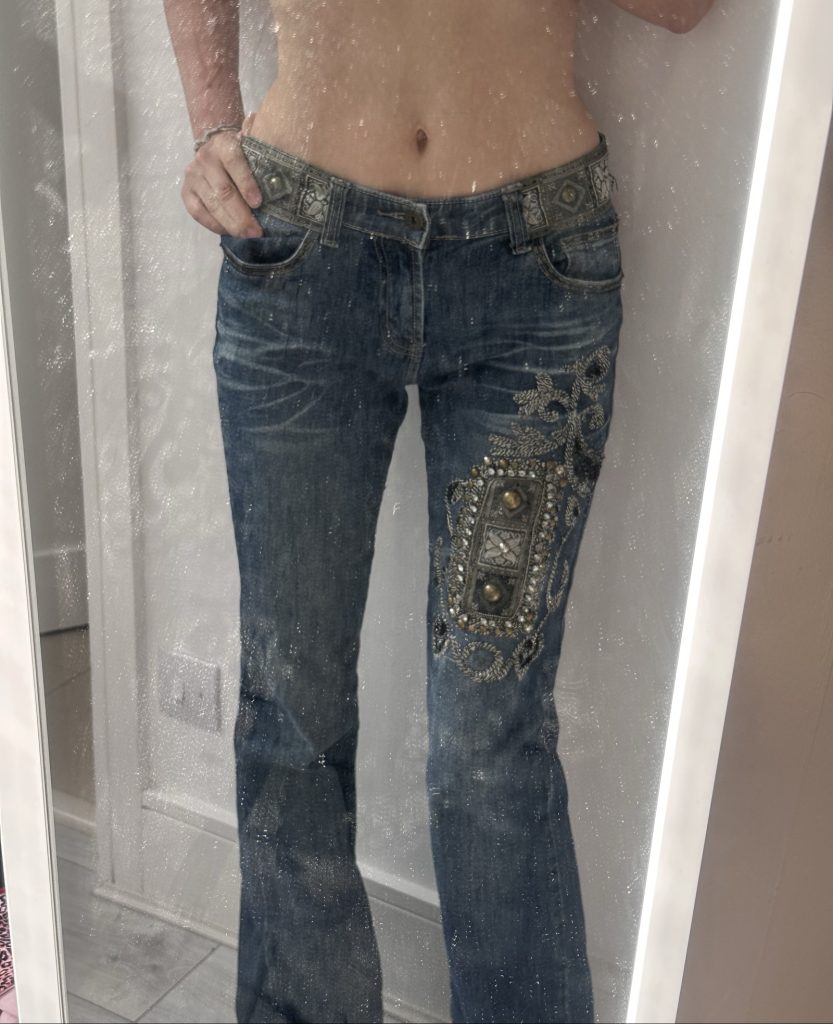 Embellished Blue Denim Jeans Size s with Ornate Stud Details
