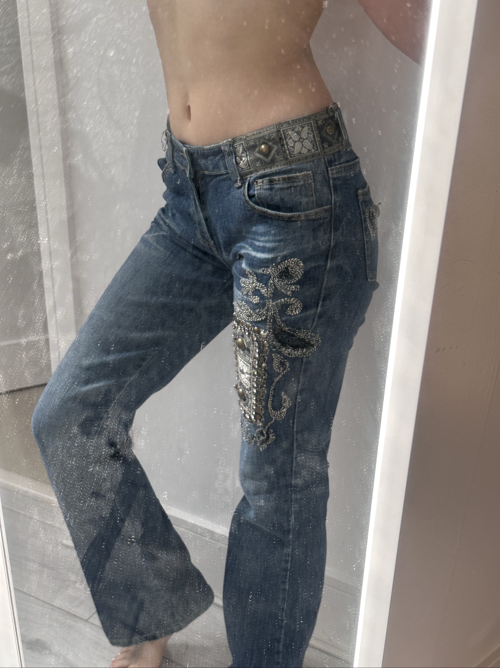 Embellished Blue Denim Jeans Size s with Ornate Stud Details image 2