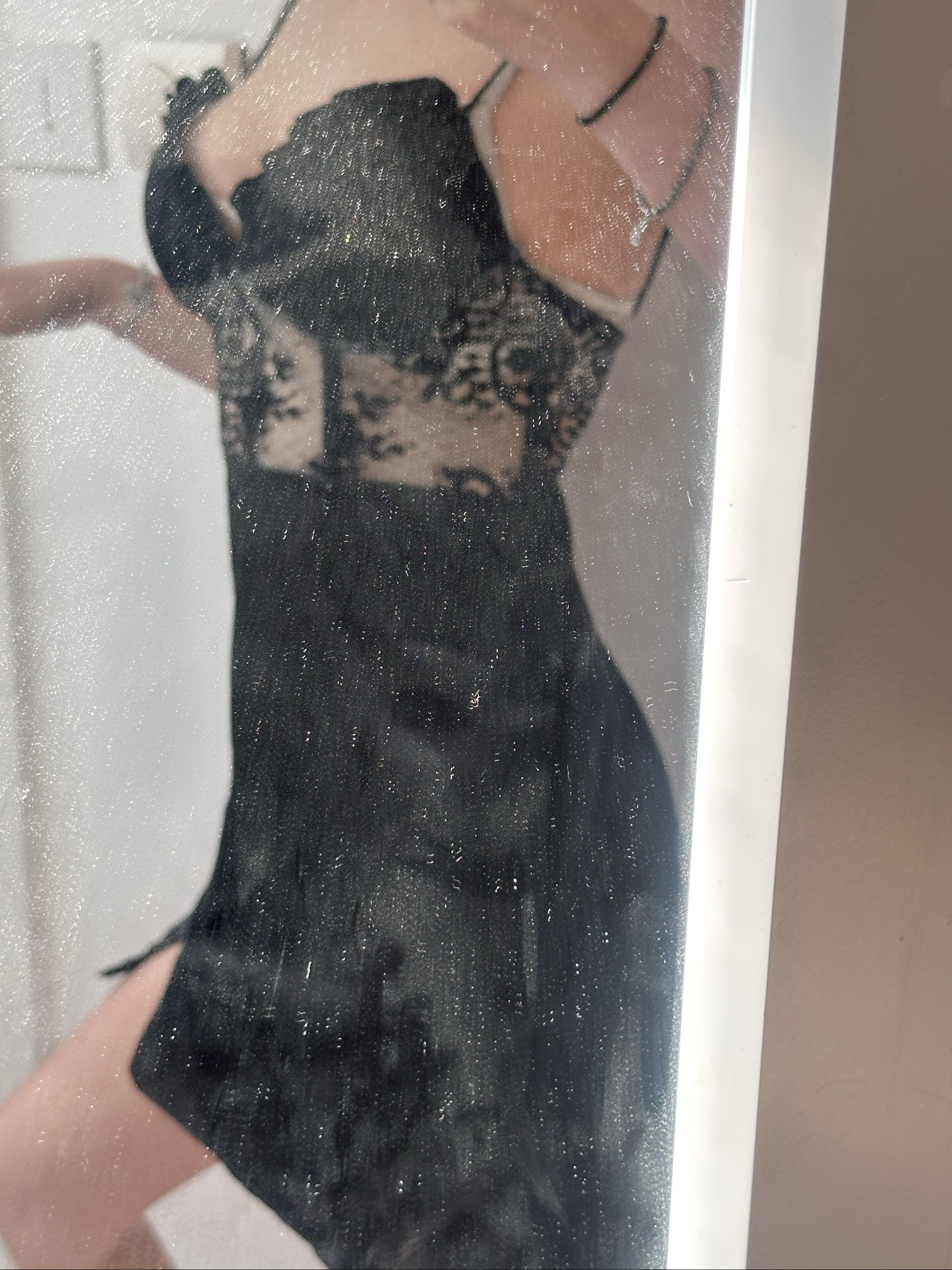 Black Lace Trim Satin Slip Dress UK xs with Sheer Panel image 2