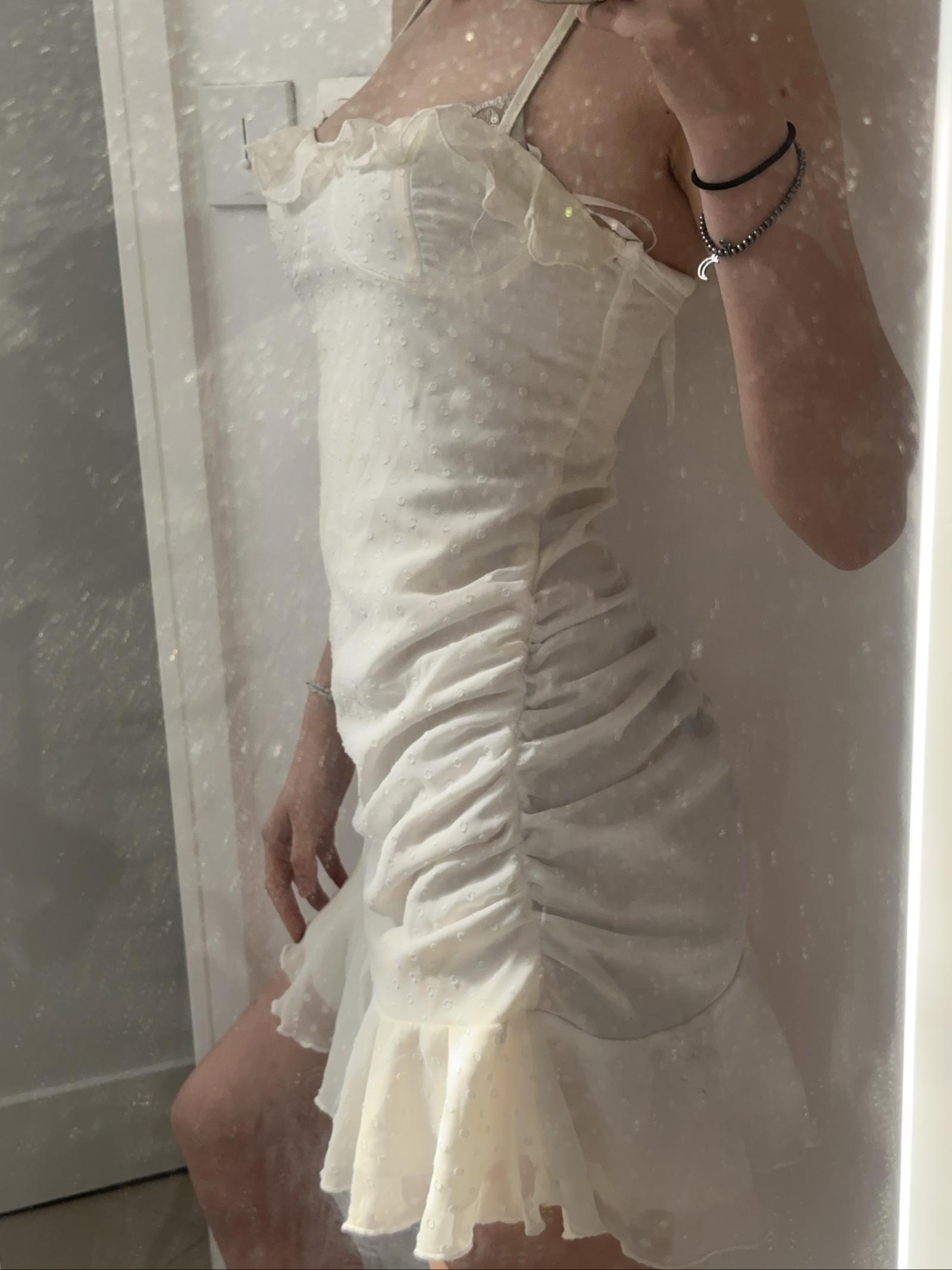 White Ruffle Detail Strappy Mini Dress Size S image 2