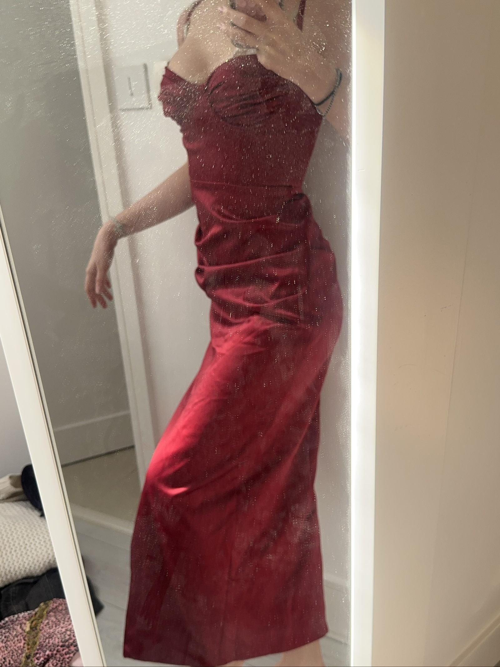 Women's Red Satin Maxi Dress Side Slit Spaghetti Straps UK s image 2