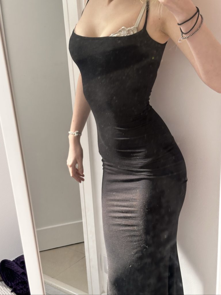 skims Black Ribbed Maxi Dress Slim Fit Women's Size xxs
