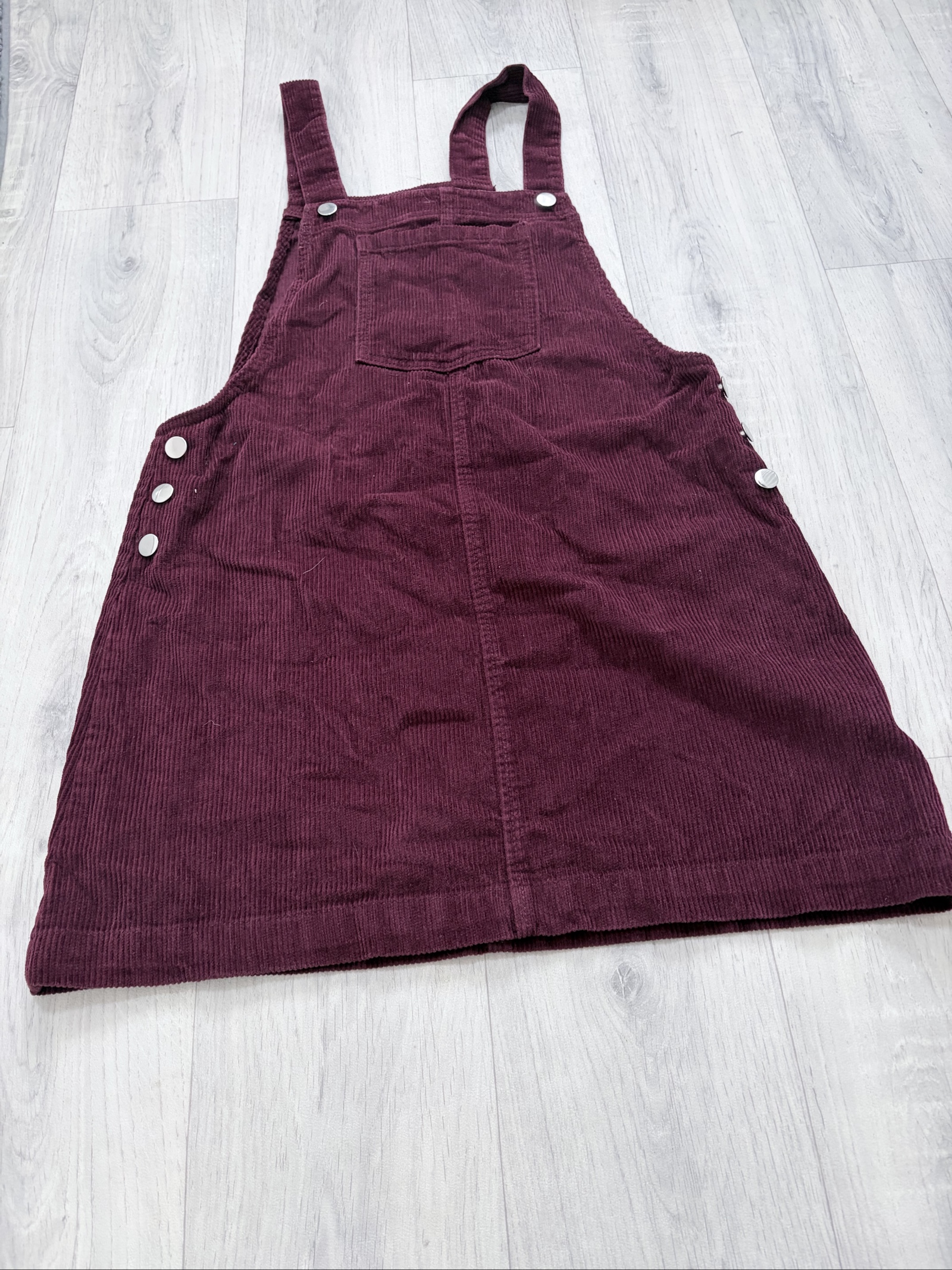 Burgundy Corduroy Pinafore Dress with Pocket