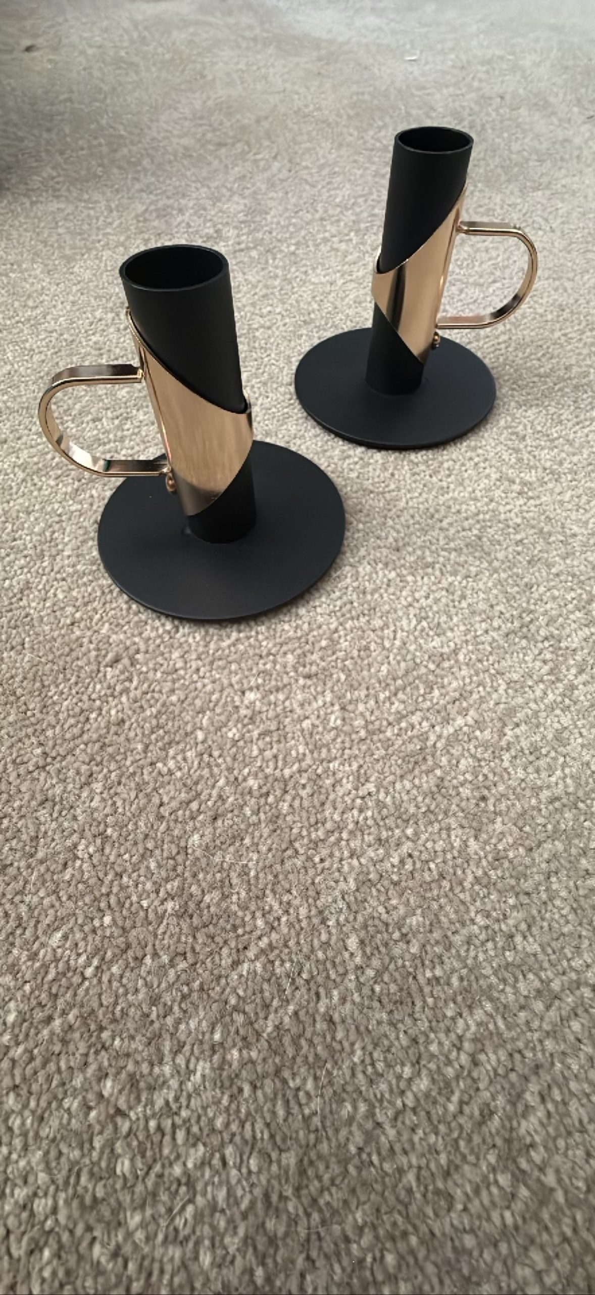 Modern Black & Gold Metal Candle Holders Set of 2
