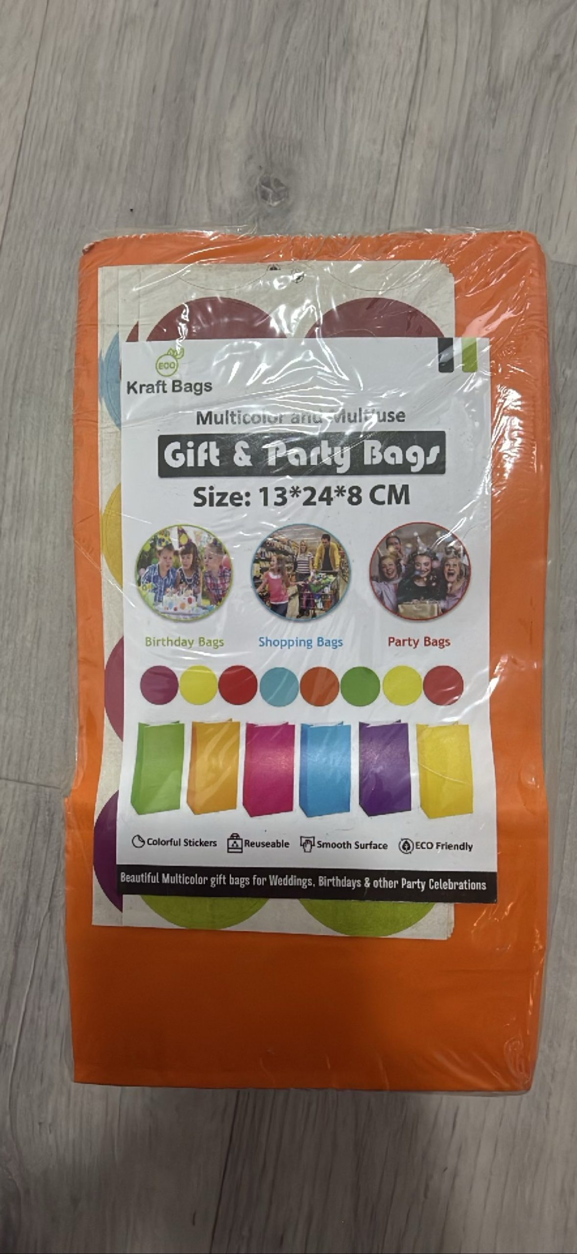 Eco Kraft Gift & Party Bags 13x24x8cm Multicolor Reusable