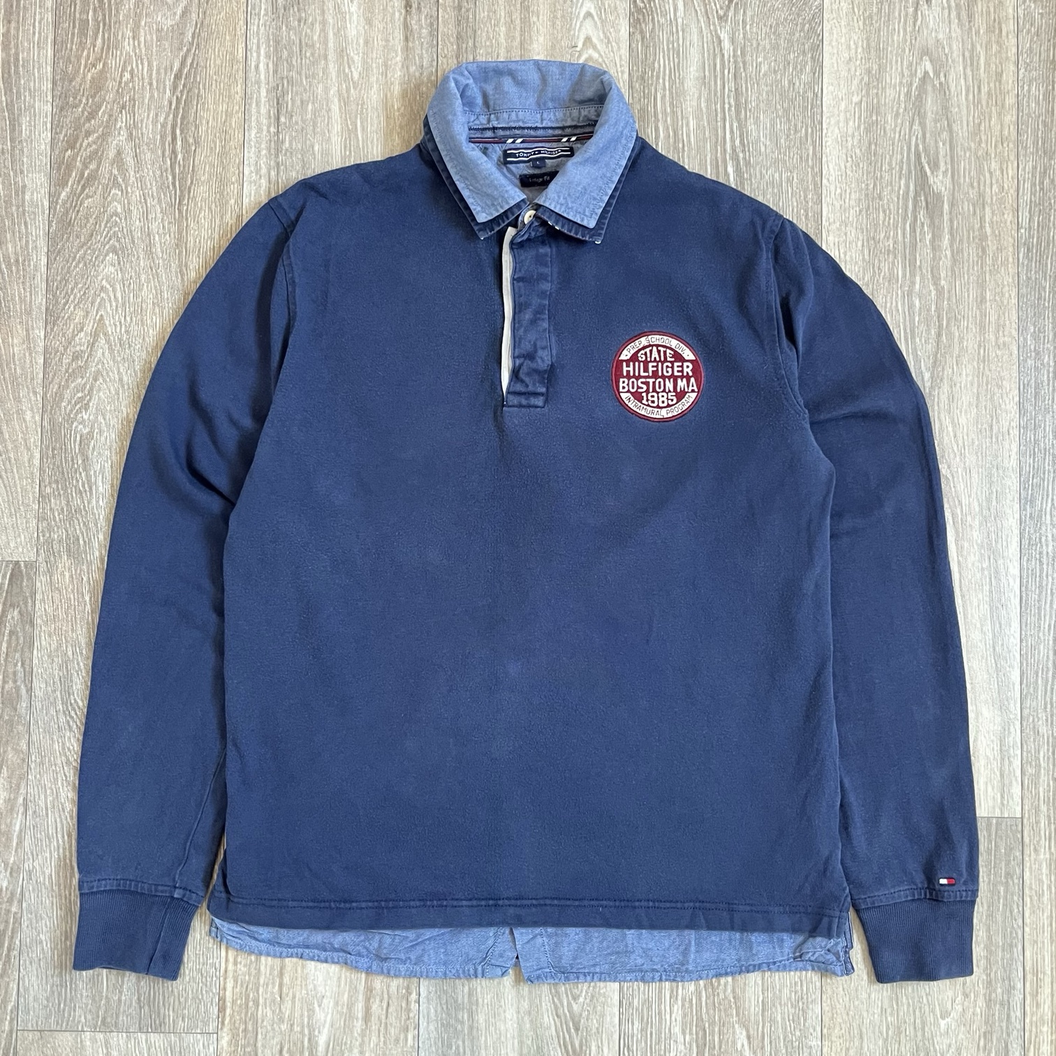 Vintage Tommy Hilfiger Navy Blue Rugby Shirt Mens Large 90s Preppy Style