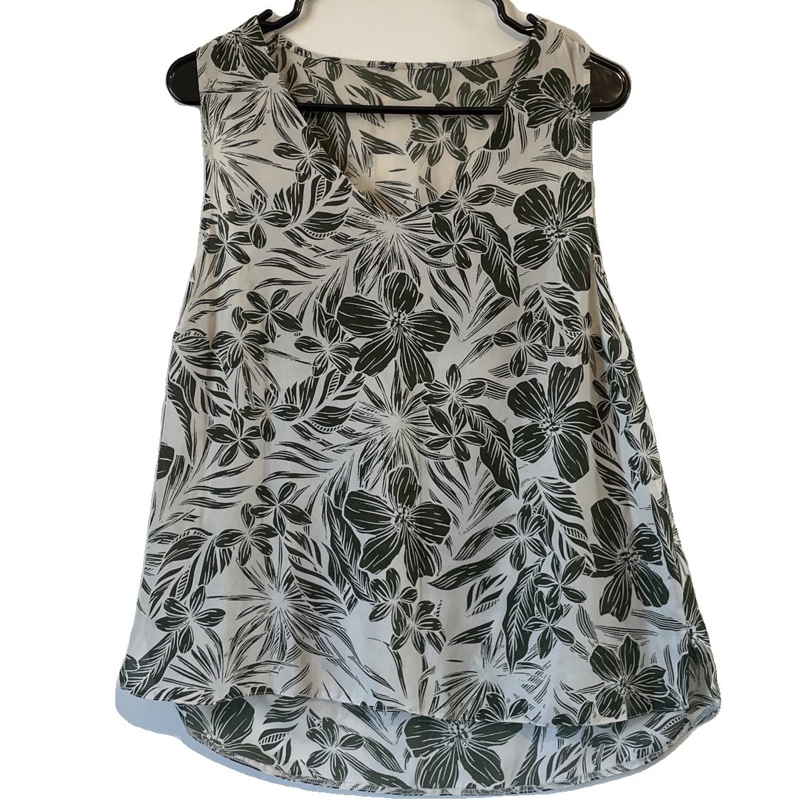Primark Green & Cream Floral Sleeveless Top UK 14 Relaxed Fit