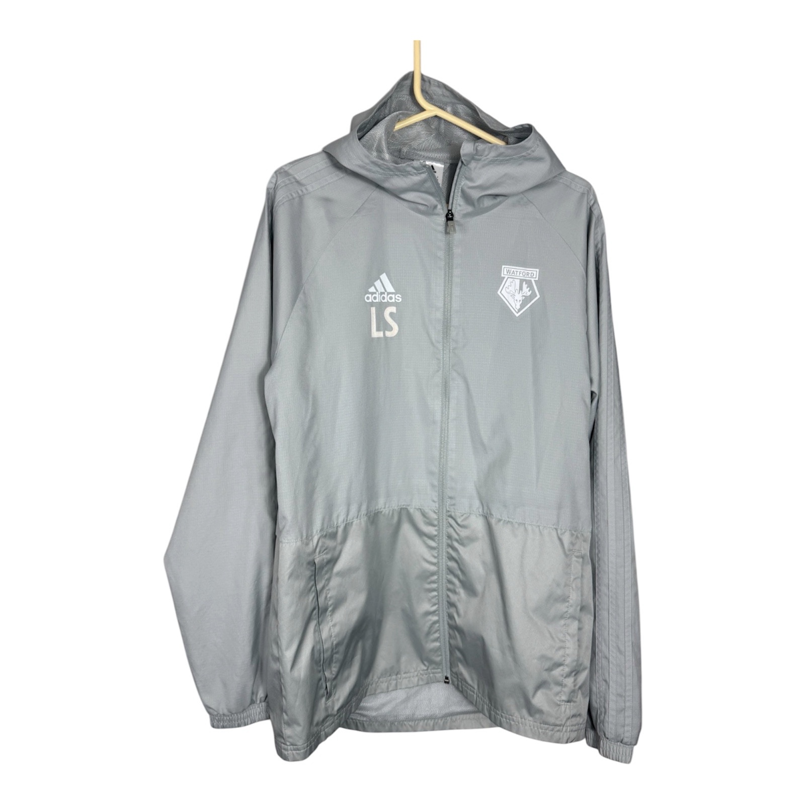 Adidas Watford FC Windbreaker Jacket Mens Medium Grey Hooded Full Zip Training LS