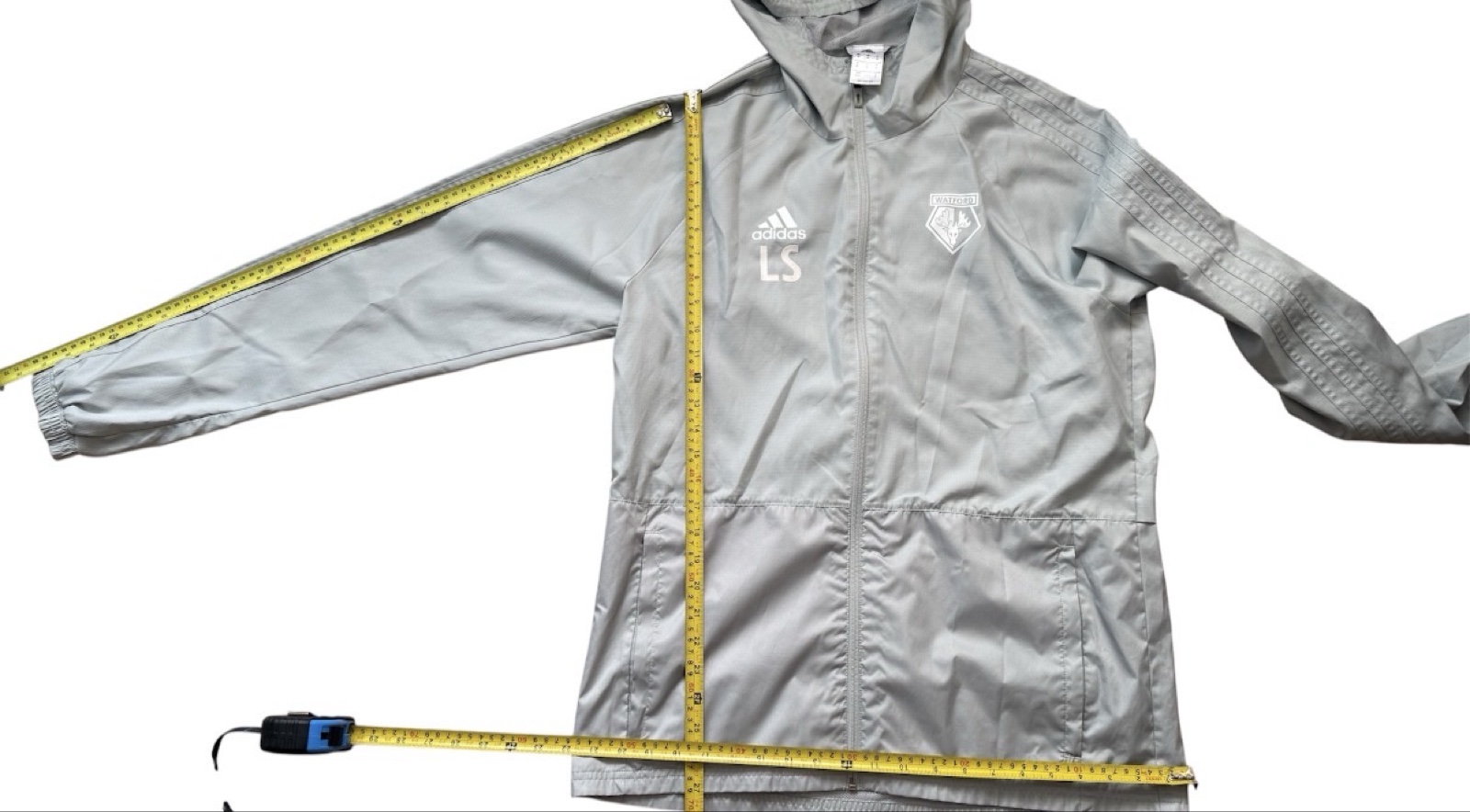 Adidas Watford FC Windbreaker Jacket Mens Medium Grey Hooded Full Zip Training LS image 4