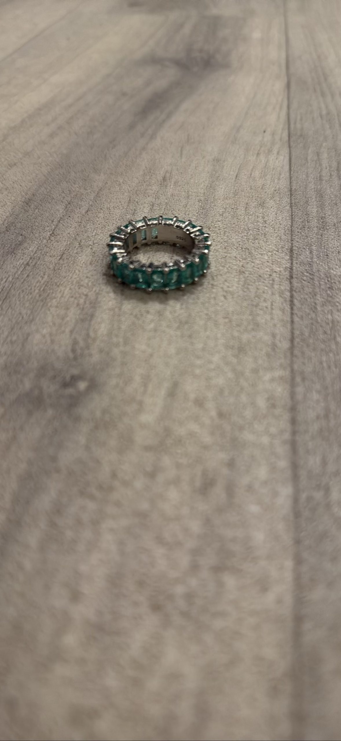 Sterling Silver Eternity Band Ring with Green Stones