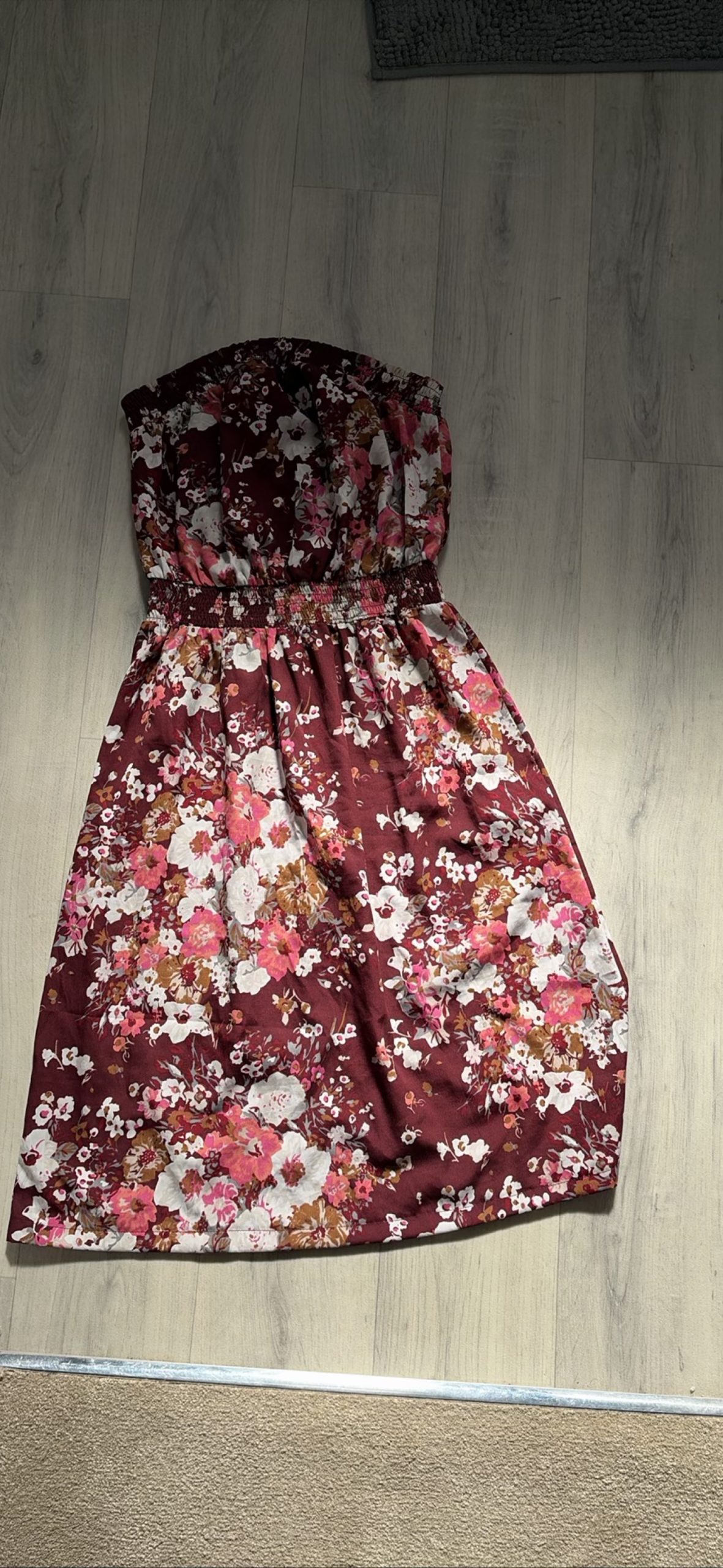 Floral Strapless Summer Dress Elastic Waist size 12