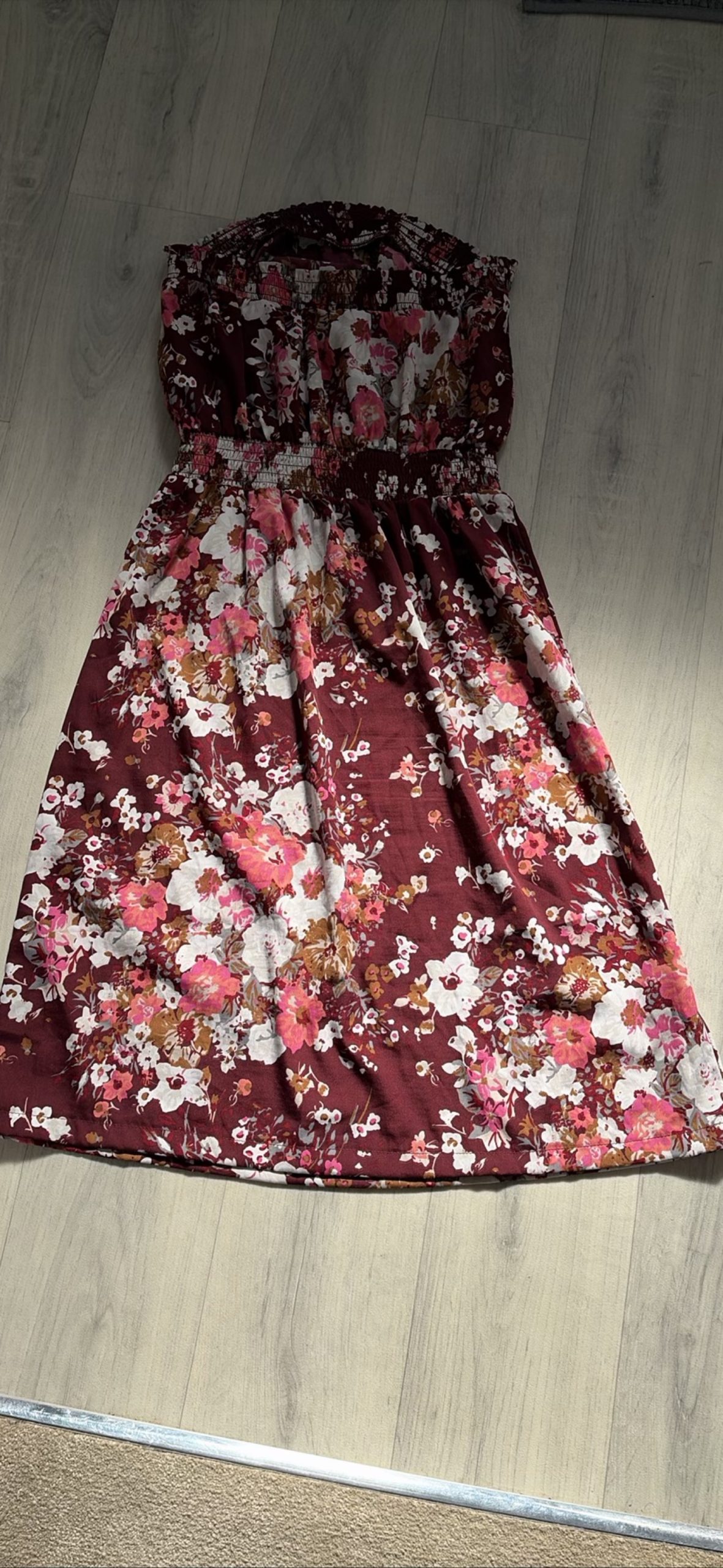 Floral Strapless Summer Dress Elastic Waist size 12 image 2