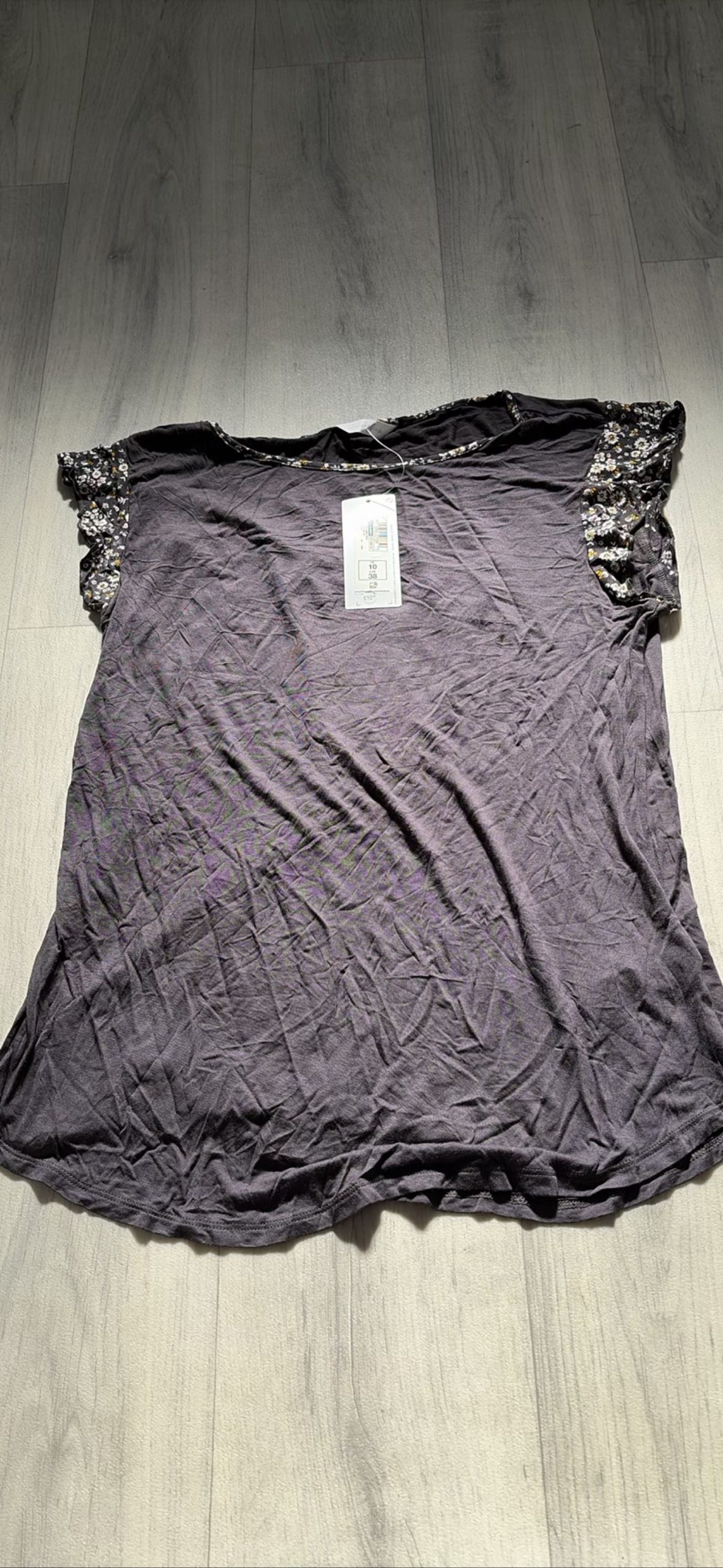 M&S Black Floral Sleeve Top UK 10