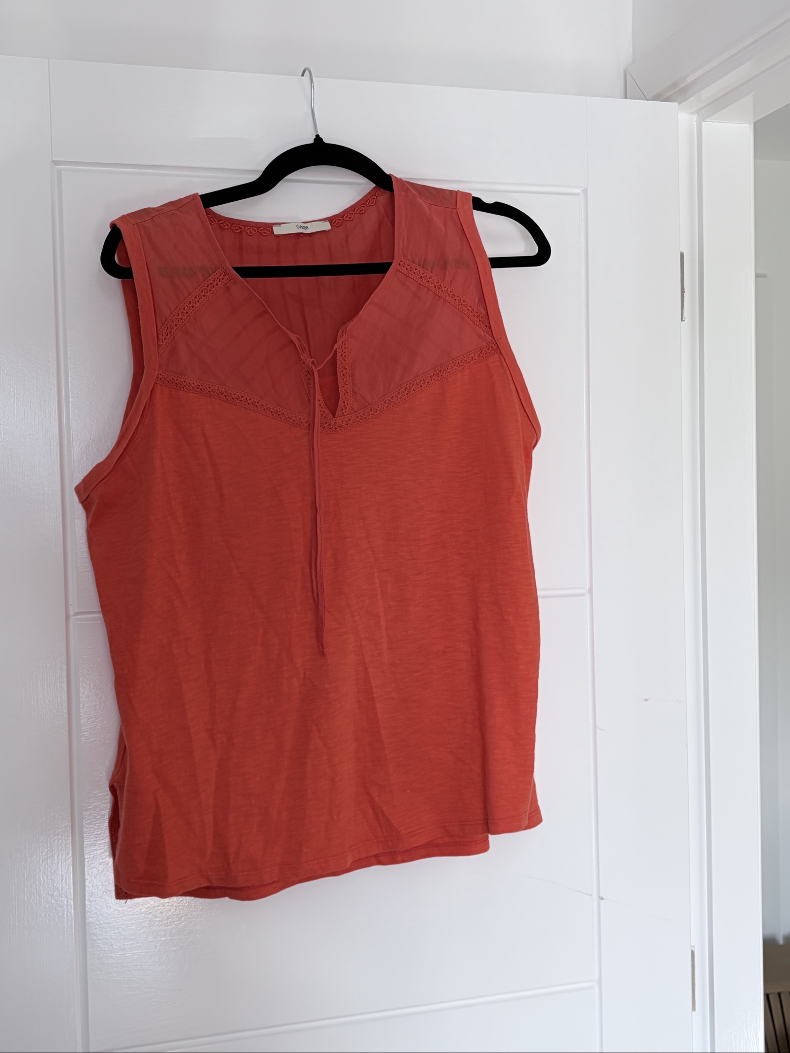 George Sleeveless Top Size 16 Orange Sheer Yoke