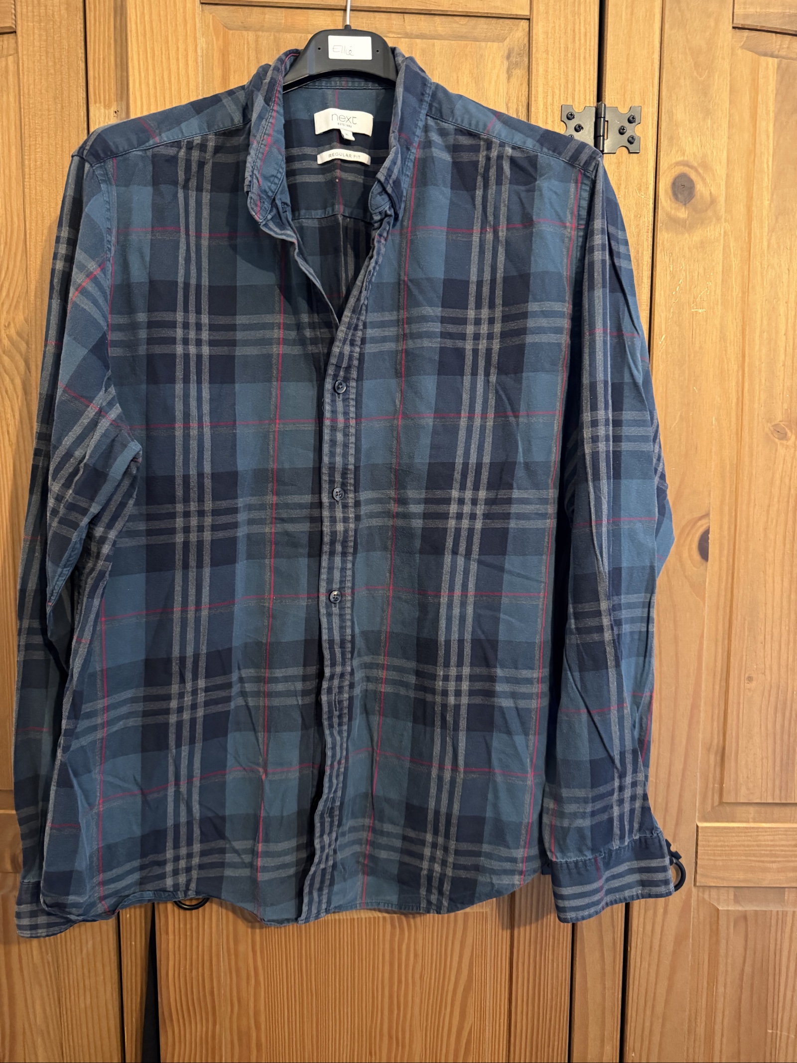 Next Men's XL Regular Fit Blue Checked Cotton long sleeve Shirt