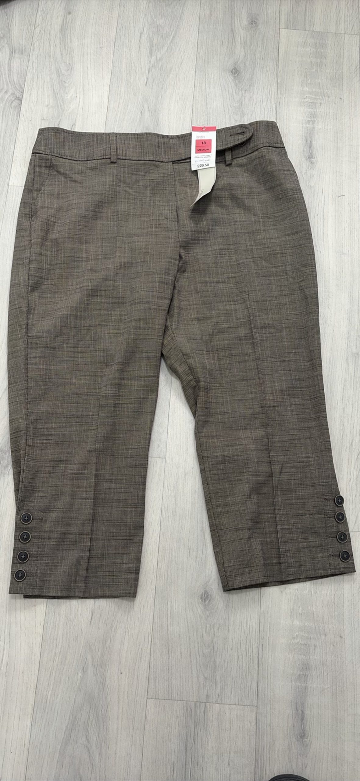 M&S Brown Checked Cropped Trousers UK 18