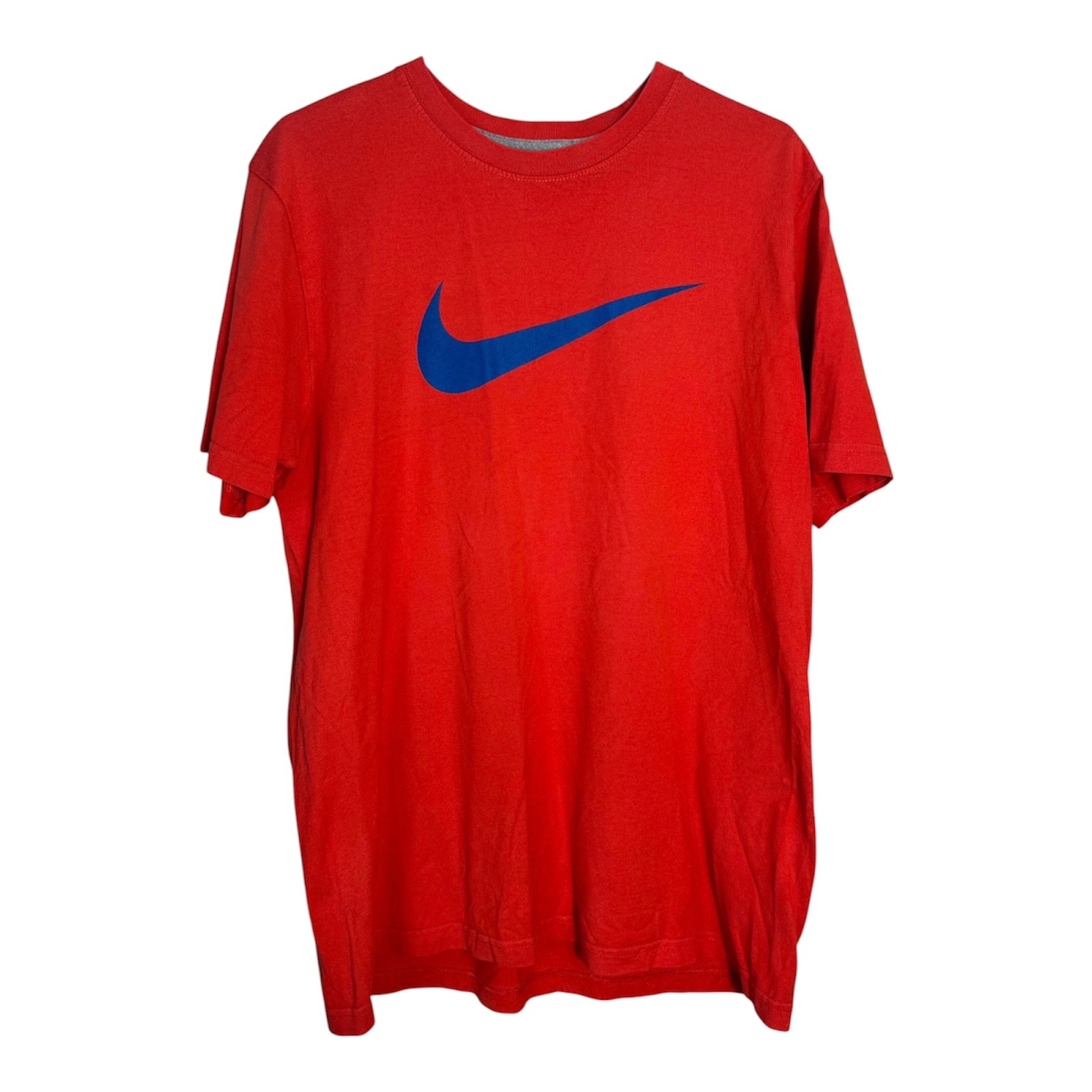 Nike Red Swoosh T-Shirt Men Size L Blue Logo Sports Casual