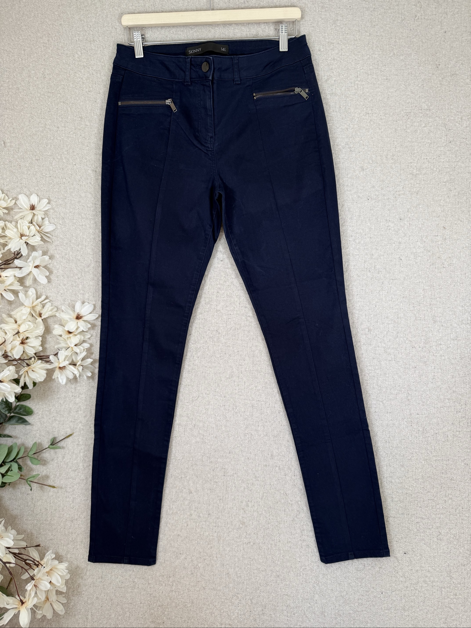 Next Skinny Jeans 14L Navy Blue Zip Pocket Skinny Fit