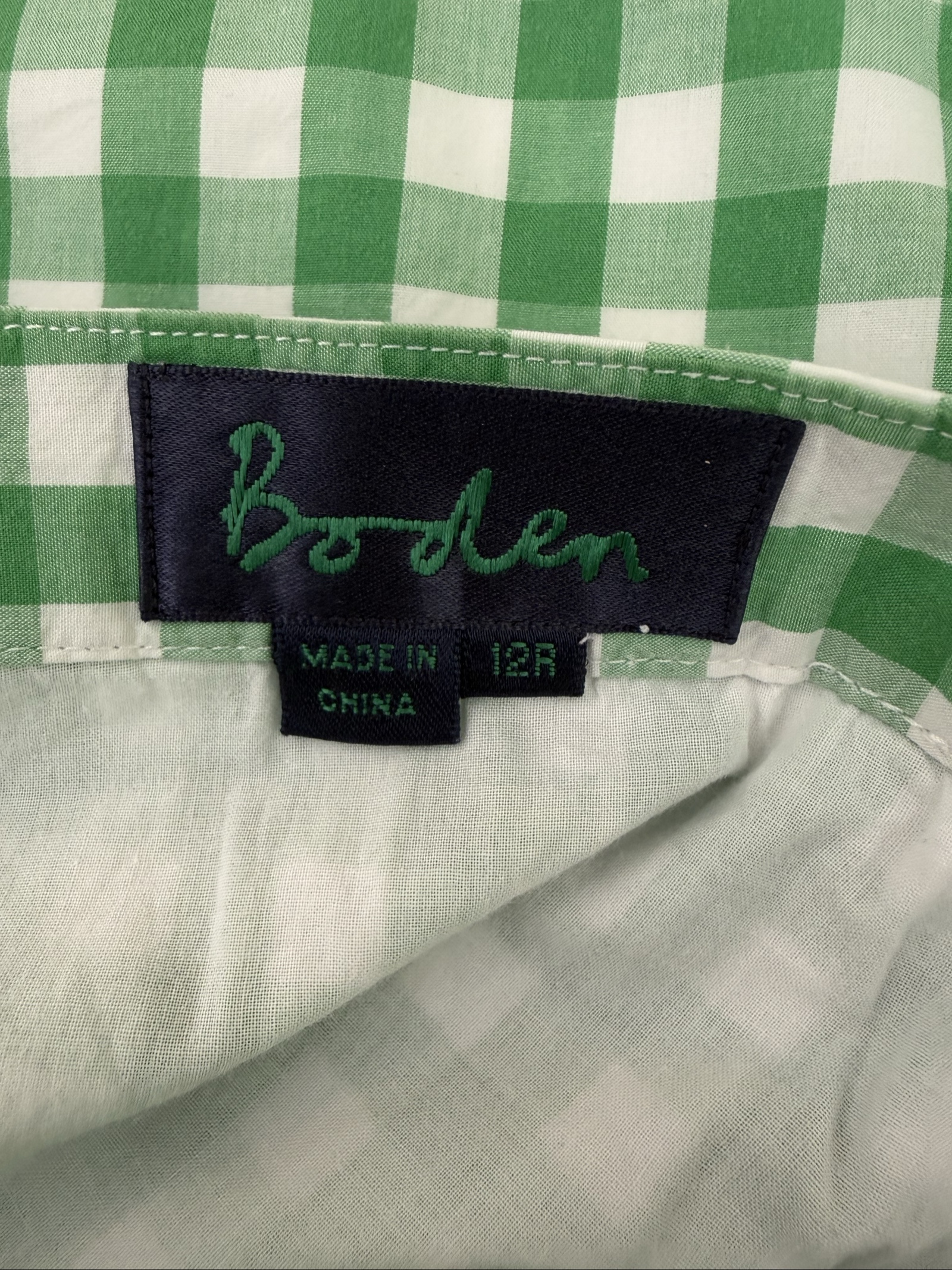 Boden Green White Checked Cotton Mini Skirt UK 12R image 2